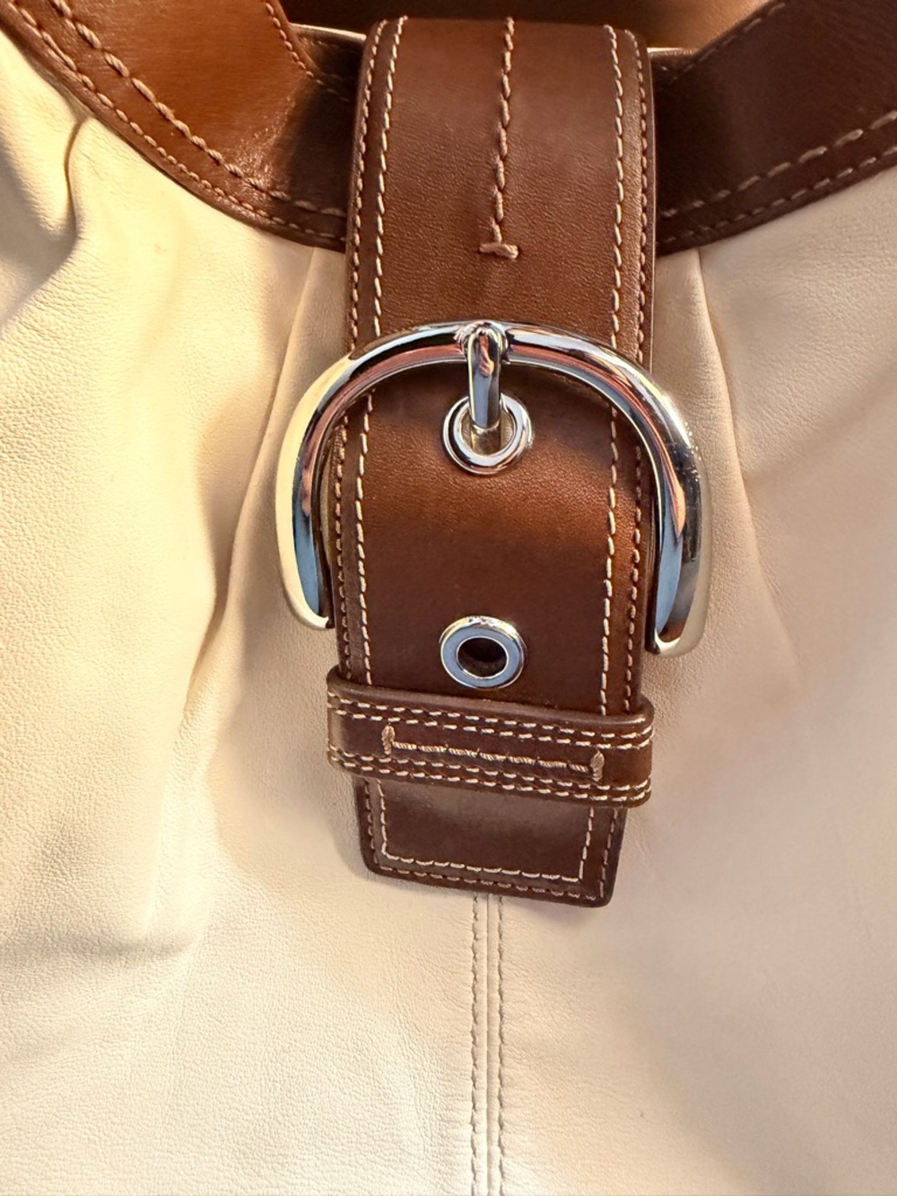 Authentic Coach Cream and Brown Leather Accent Boho Hobo Purse - Picture 6 of 6